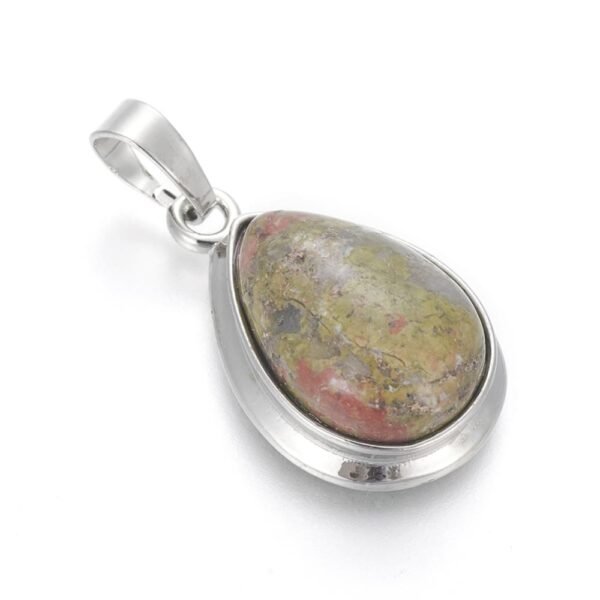 Colgante de piedra natural con cabujón de Unakite en latón color platino